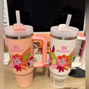 Stanley Pink and White Floral Quencher Tumblers with Straws